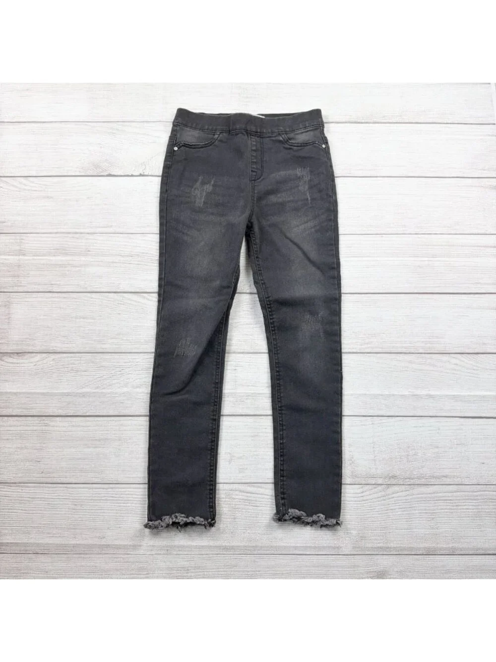 Denim Co Black Distressed Jeggings Girls Elastic Waist Frayed Hem 9-10 - Picture 1 of 3
